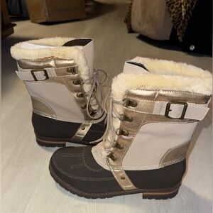 Women's Winter “Daniela” Lace-Up Faux Fur-Trim Snow Boots - Brown/Cream ❄️